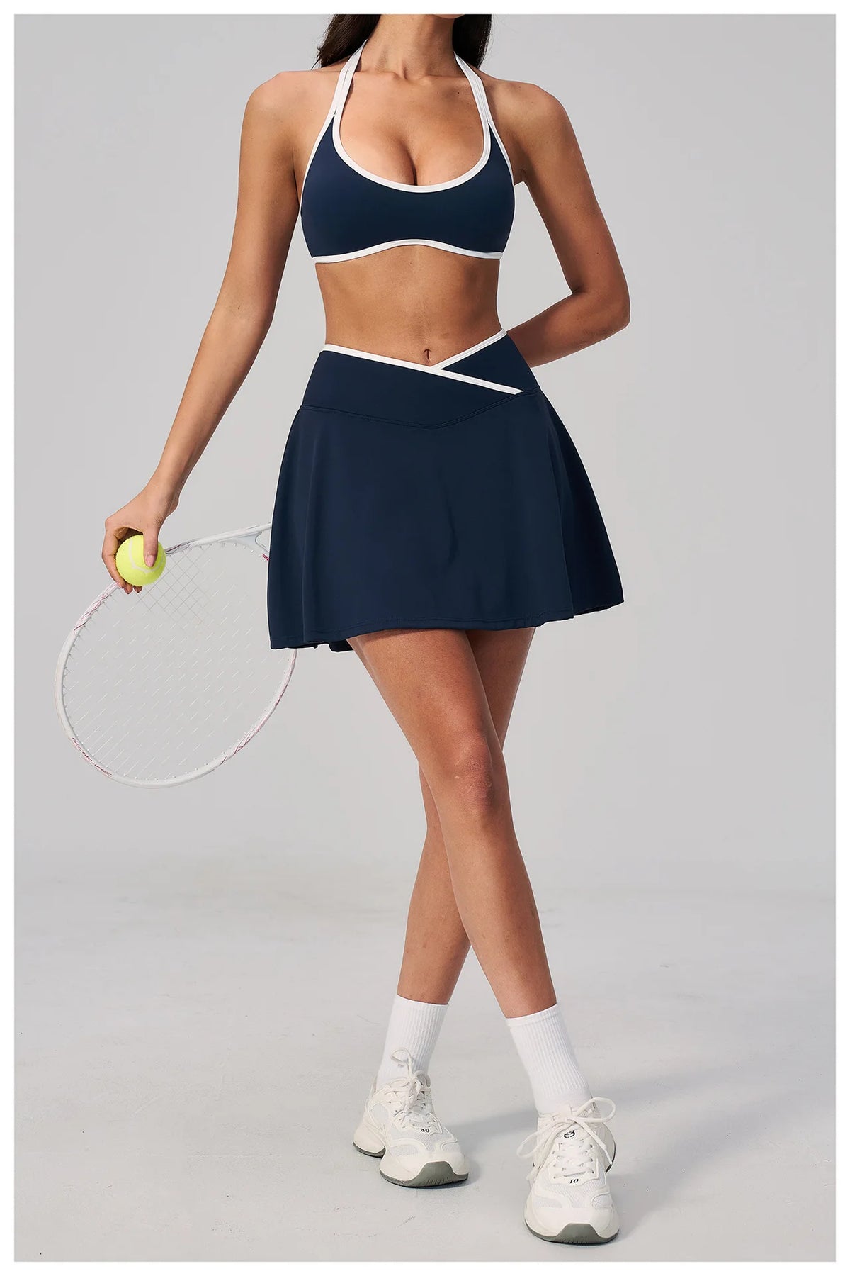 Summer New Outdoor Breathable Yoga Sets Women Color Block Shockproof Sports Bra Tennis Pleate Skirt Gym Workout Fitness Suits
