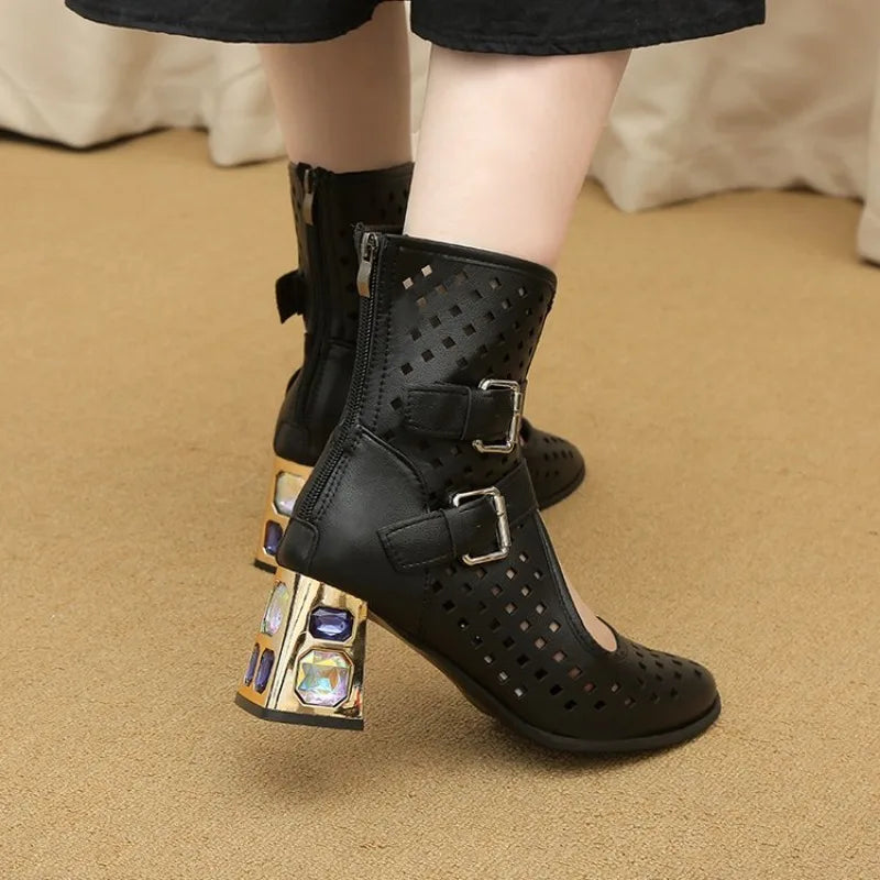 Sandals Platform Beige Summer Mesh Grid Ankle Boots Roman Sandals For Woman2026