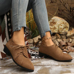 New Patchwork Loepord Pointed Toe Shoes for Women Retro Fax Suede Lacing Pumps Woman Shallow Square Heel Single Shoes Mujer