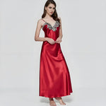 Women's Satin Lace Nightgown Spaghetti Strap Sleeveless Slip Dress Soft V Neck Maxi Sleepwear Silky Chemise Nightdress