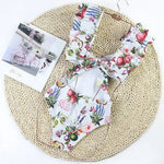 New Sexy One Piece Swimsuit Swimwear Women Flowers Fruits Print V-neck Big Ruffle Backless Bowknot Hollow Beachwear Bathing Suit