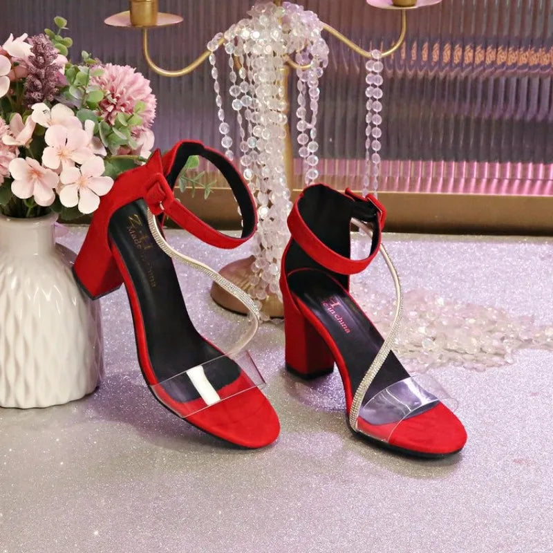 Woman Summer Open Toes Heel Shoes Thick Heels SandalsSquare Head Minimalist Design Fashionable and Versatile Large Size