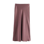 Foridol Autumn Winter Burgundy Satin Skirt Women Party Silk Skirt High Waist Straight Long Faldas Mujer Christmas Skirt