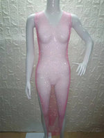 2026 New Fishnet Long Dress V-neck Mesh Sparkling Rhinestone Crystal Swimsuit Bikini Cover Up Beach Bathing Suit Women Cover Ups