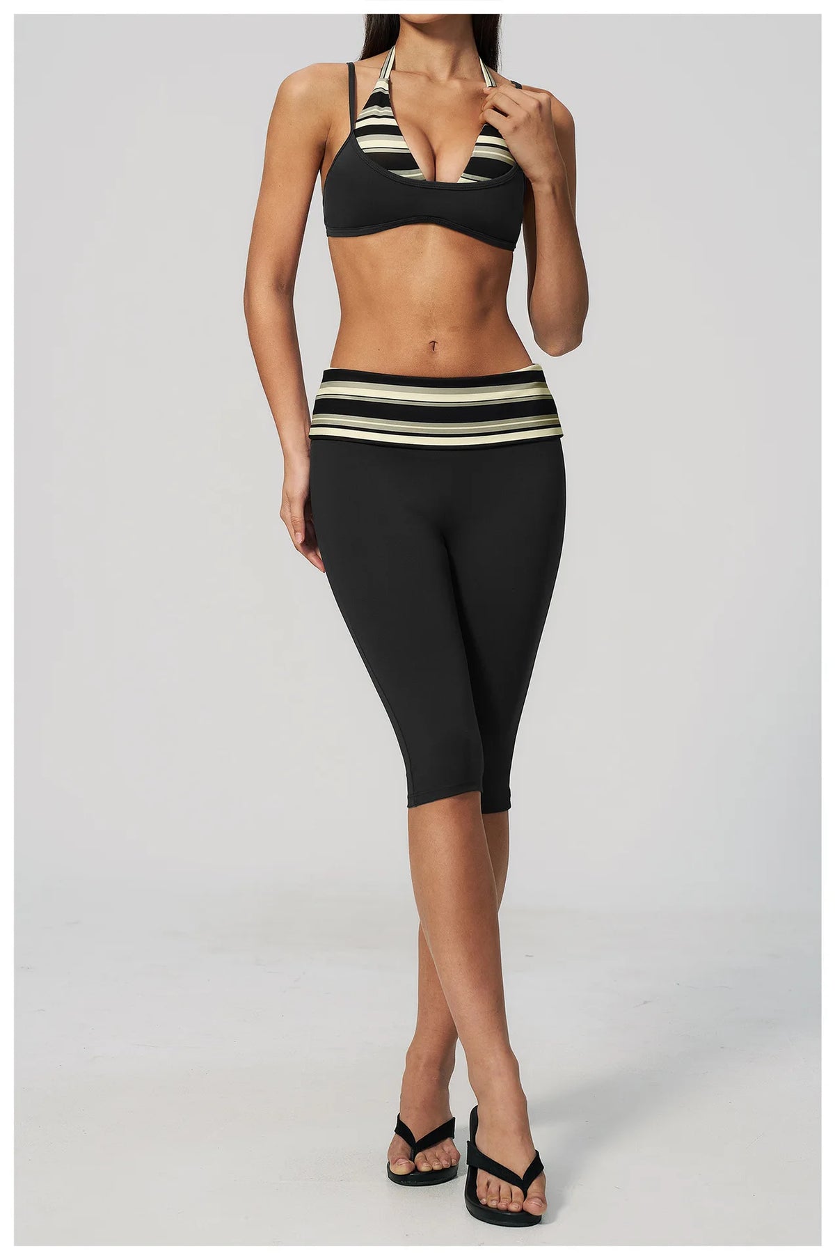 Summer Polka Dot Yoga Sets Women Hanging Neck Shockproof Sports Bra Fitness Suit Folding High Waist Mid Pants Gym Tracksuit