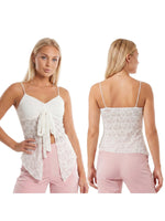 Women’s Spaghetti Strap Tank Tops Summer Sleeveless Tie Split Front Lace Sheer Vest Retro Sexy Corset Streetwear