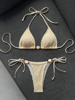 DEKA Sexy Micro Triangle Bikini Set Beige Shell Push Up Bra Women Lace-up Stone Swimsuit Bathing Suit Holiday Swimwear Biquini