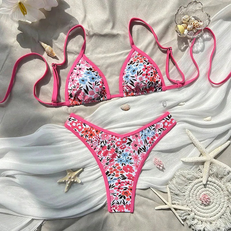 Sexy Leopard Print Bikini 2 Piece Set Women Laced Up Split Swimsuit Low Waist Beachwear 2025 New Summer Swimwear Bikinis Set