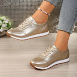 Fashion Gold Silver Platform Sneakers Women Spring Autumn Lace Up Plus Size Casual Sneakers Woman Comfort Non Slip Sport Shoes