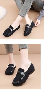 Retro Women's Slip on Flat Shoes White Women Soft Sole Non-slip Loafer Female Casual Plush Warm Cotton Shoes Zapatillas Mujer