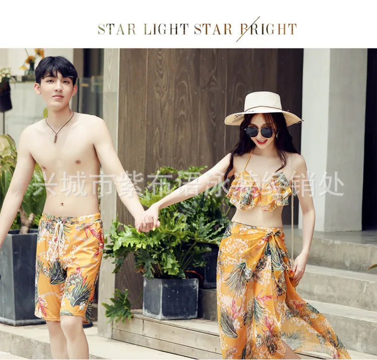 Swimsuit Fashionable Sweet Couple Swimsuit Bikini Three Piece Men's Beach Shorts