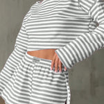 Summer Striped Pajama Sets for Women Sleepwear Long Sleeve Top and Shorts 2 Piece Set Casual Home Wear Loungewear