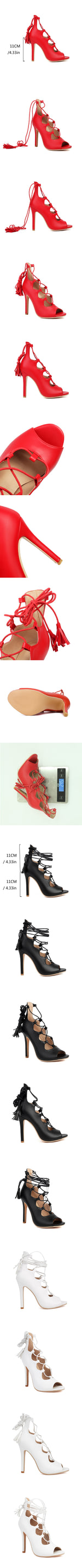 Plus Size 48 Sexy Black Stiletto High Heels Sandals Women Summer Red Cross-tied Jazz Dance Party Shoes Roman Gladiator Sandals