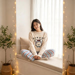 Cartoon Rabbit Jacquard Striped Pants Loose Warm Ladies Homewear Sleepwear Loungewear Women Korean Style Cute Soft Pajama Set