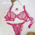 French Floral Bra Set Women | Sweet Sexy Sheer Mesh Lace, Transparent Underwear Set | Practical & Feminine MOYISU Sexy Panty Set