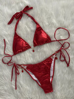 Sexy Red Bikini Set Women Luxury Metal Chains Rhinestone Diamond Push Up Micro Swimsuit Beach Bathing Suit Thong Swimwear 2026