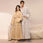 Autumn Winter Flannel Plus Size Robe Pajamas Thick Cozy Fleece Couple Bathrobe, Men Women Long Warm Loungewear,