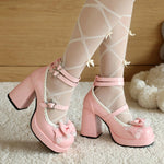 2026 Summer Plus Size 43 Sweet Lolita Cosplay Pink High Heels Mary Janes Pumps Cute Blue White Platform High-Heeled Shoes Women