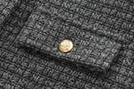 Foridol Tweed Knitted Dark Grey Blazer Coat Women Autumn Winter Gingham Short Coat Office Lady Vintage Buttons Veste