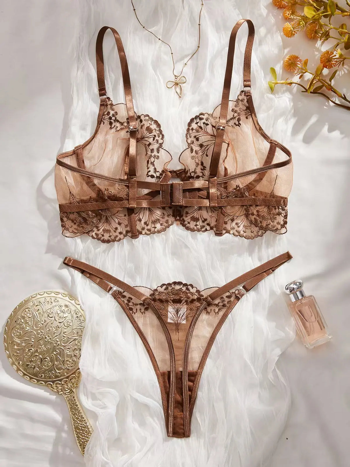Valentine's Day Ladies Black Forest Wave Lace Sexy Underwear Set Romantic Floral Trim Bustier Nightgown for Women