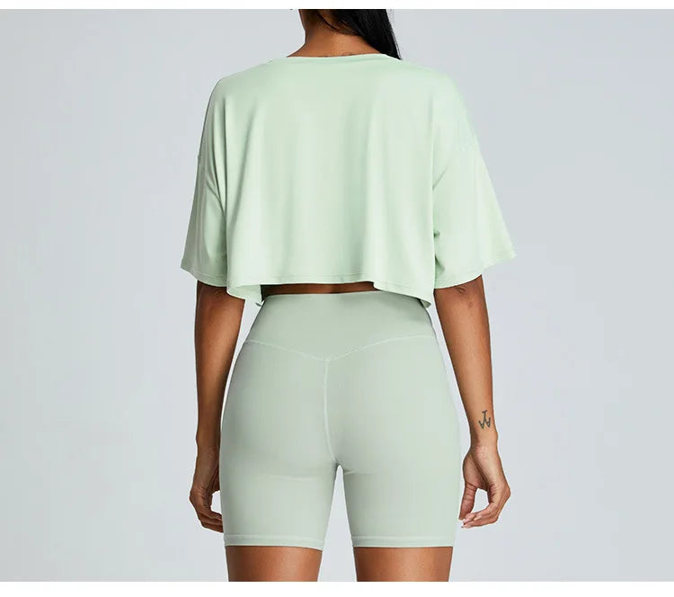 Yoga Sport Shirt Quick Drying Breathable Quick Drying Short Sleeve Loose Top Fitness Fitting Running Summer Gym Sports T-Shirt
