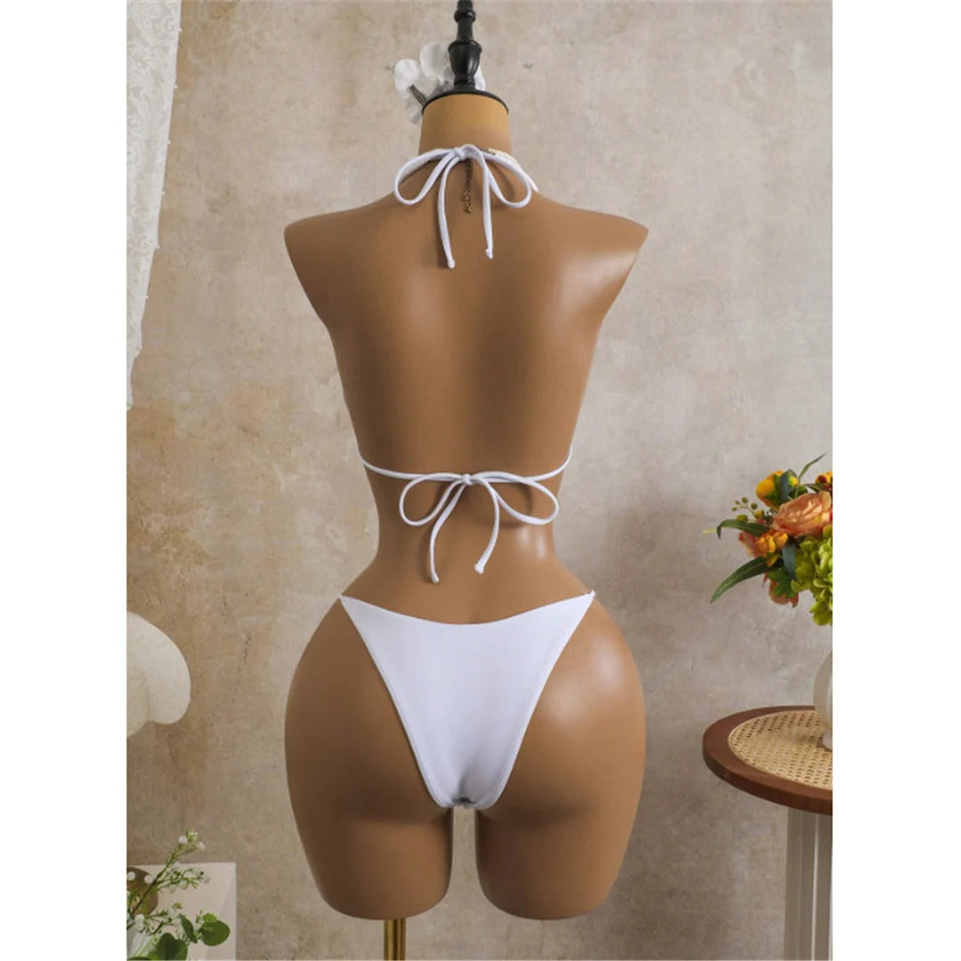 S - XL 3PCS With Long Sleeve Dress Bikini Women Swimwear Female Swimsuit Three-pieces Bikini Set Bather Bathing Suit Swim V7757