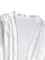 4PCS Women's Long Pajamas Set White Lace Satin Silk Night Lingerie Tops And Shorts Casual Sleepwear Loose Wedding Home Gown