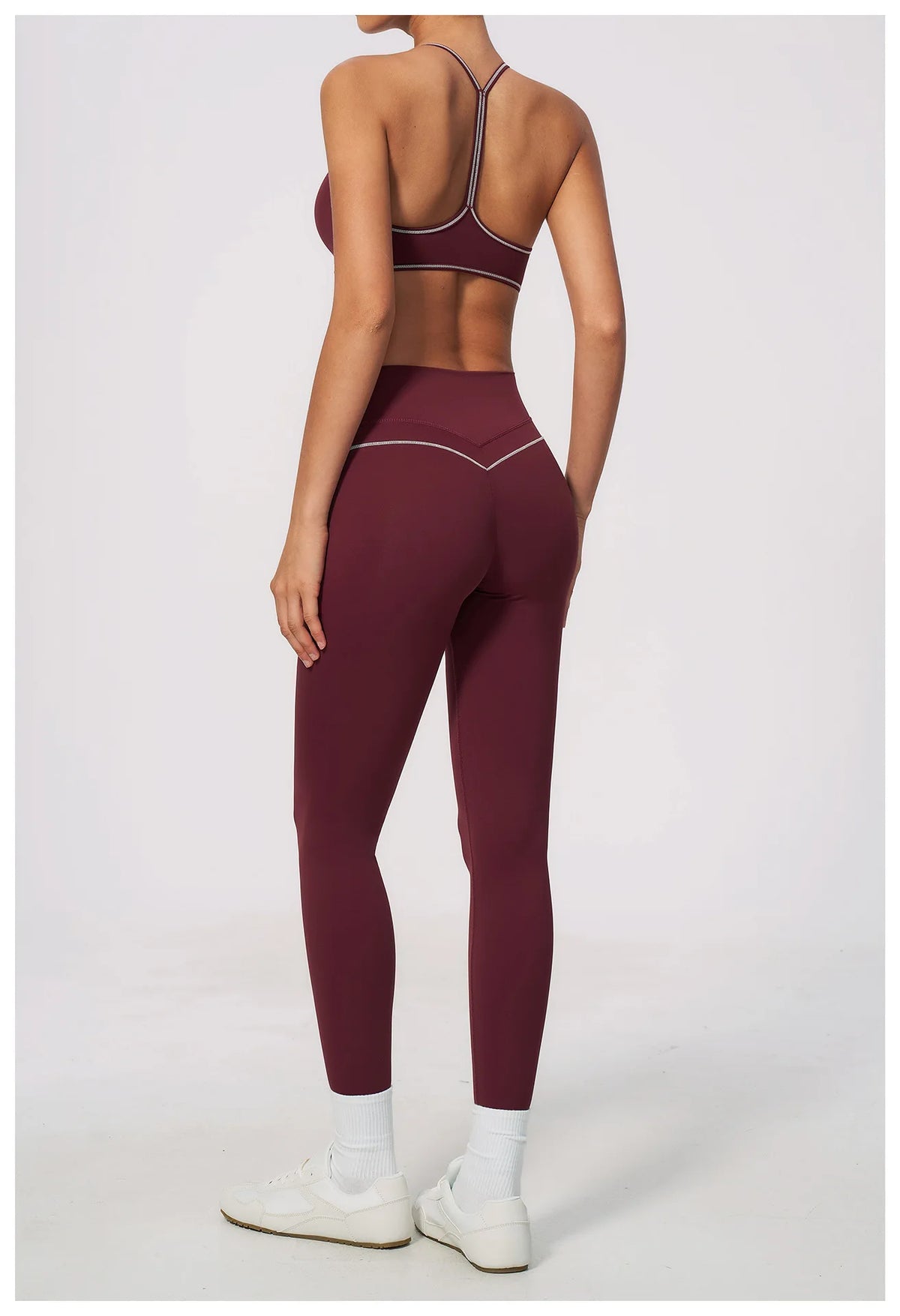 New Yoga Suit Women Color Blocked V-neck I Shape Sports Bra Fitness Clothes Summer Tight Running High Waist Leggings Tracksuit