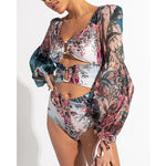 Long Sleeve Swimwear 2024 Surfing Bathing Suit Women Backless Print One Piece Swimsuit Retro Rashguard Monikini Bodysuit