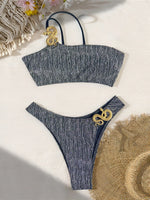 S - XL Glitter Sparkling One Shoulder Bikini Female Swimsuit Women Swimwear Two-pieces Bikini set Bather Bathing Suit Swim K7316