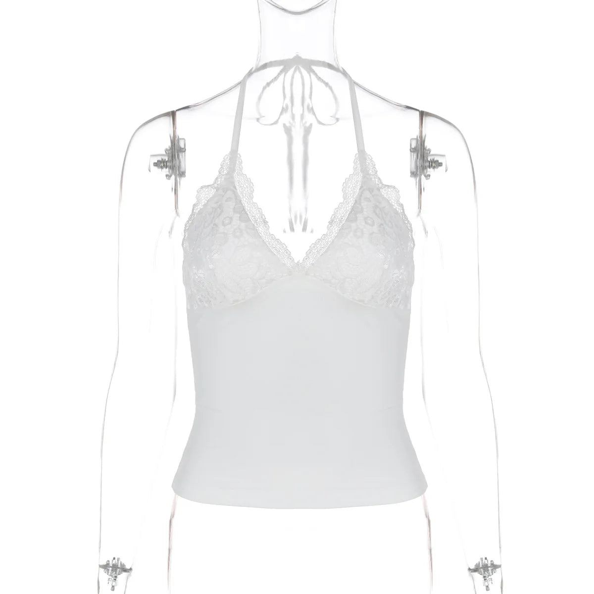 FDYOUI Woman Clothing Lace Patchhwork Camisoles Top Y2K Streetwear Sexy Halter Neck Bandage Cropped T-shirt Female Corset Tops