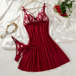 WineRed floral lace sexy lace single-layer thin embroidered nightgown,French pure erotic style,Valentine's Day gift set ZA825066