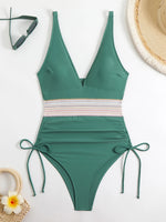 2026 Sexy Solid One Piece Swimsuit Women V-neck Drawstring Swimwear Female Bathers Bathing Swimming Swim Suit Beachwear