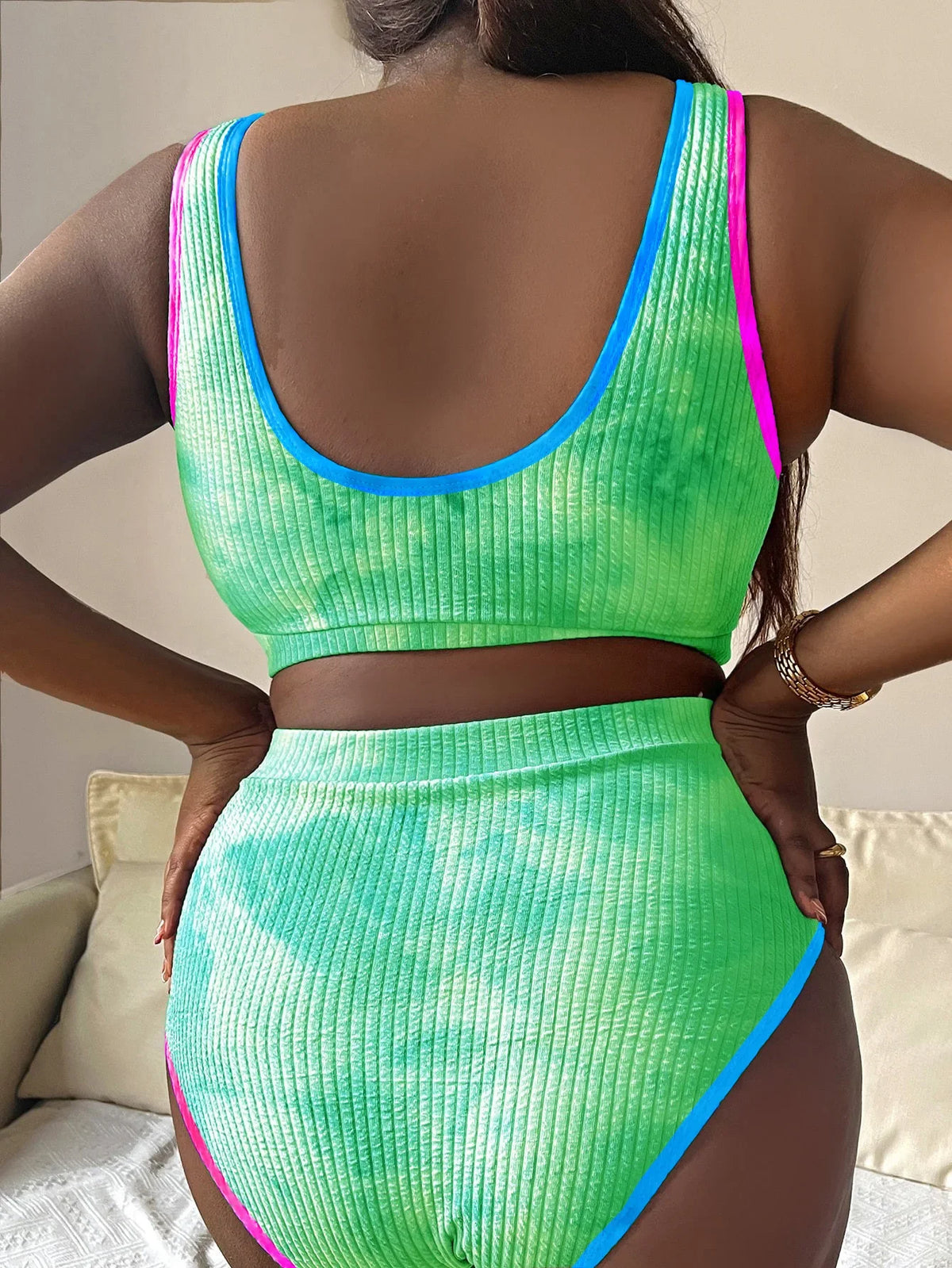 Large Size 3XL Women's Patchwork Swimsuit Sexy Backless High Waist Swimwear Textured Bikini Set Female Beachwear Holiday Biquini