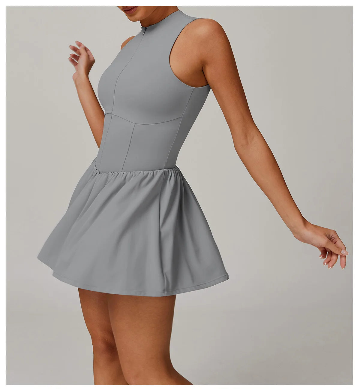 Women Front Zipper Tennis Dress Fake Two-piece Pieces Stand Up Collar Slim Fit Soft Sports Sets Fitness Pocket Skorts Yoga Suits