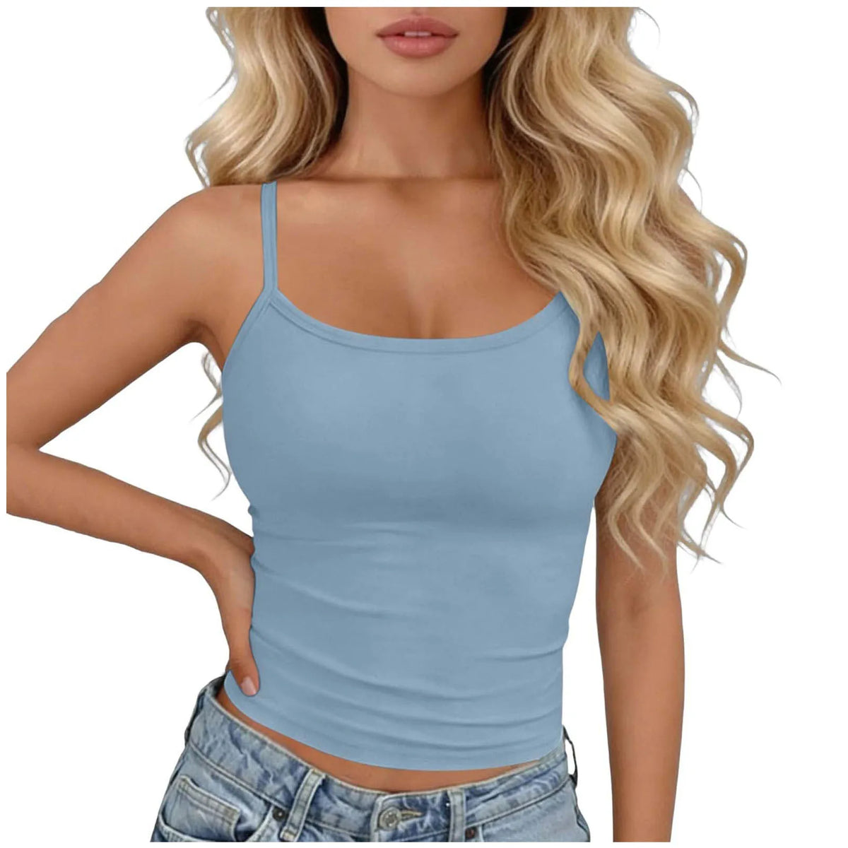 Womens Basic Spaghetti Strap Cami Top Slim Fit Backless Crop Top Summer Solid Color Casual Sleeveless Top Streetwear Y2k Clothes