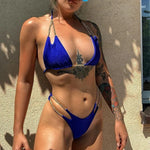 Sexy Cow Print Halter Metal Chains Brazilian Bikini Women Swimsuit Female Swimwear Two Pieces Bikini Set Bathing Suit Swim Lady