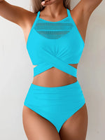 Sexy Black Mesh Patchwork Bikini Set 2026 Women Hanging Neck Bandage Cross High Waist Swimsuit Beach Bathing Suit Swimwear