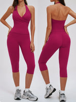 2PCS Workout Set Women Yoga Sets V Neck Cross Slim Sports Tank Top Athletic Wear Outdoor Tight High Waist Leggings Fitness Suits