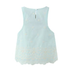 Sleeveless Top Skirt Two Pieces Matching Set for Women Light Blue Vintage Skirt Set French Style Embroidery Cotton Dress Set