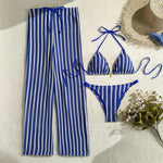 With Pants Striped Halter Bikini Female Swimsuit Women Swimwear Three-Pieces Bikini Set Brazilian Bather Bathing Suit Swim V7838