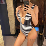S - XL V shape Wire Striped Women Swimwear One Piece SwimsuitFemale V-bar Underwired Bather Bathing Suit Swim Monokini V472