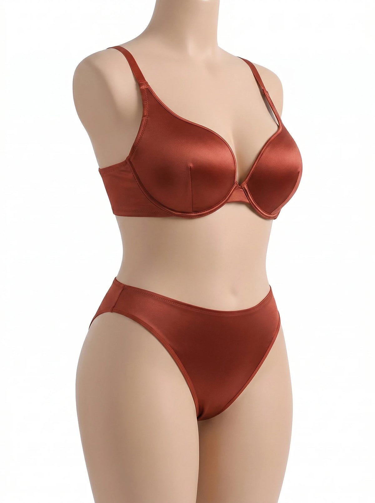 Plus Size Satin Lingerie Set Women Burnt Copper Unlined Underwire Bra and Panty Set Sexy Shiny Vacation Intimates set MR3610