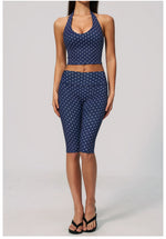 Yoga Capri Pants Set 2pcs Sport Set Women Polka Dot Athletic Wear Gym Push Up Yoga Pants Gym Suit Fitness Bra Workout Set Outfit