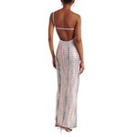 Summer Wavy Stripes Slim Long Dresses Women Sexy Backless Slant Collar Sleeveless Dress Fashion Beach Vacation Style Vestidos