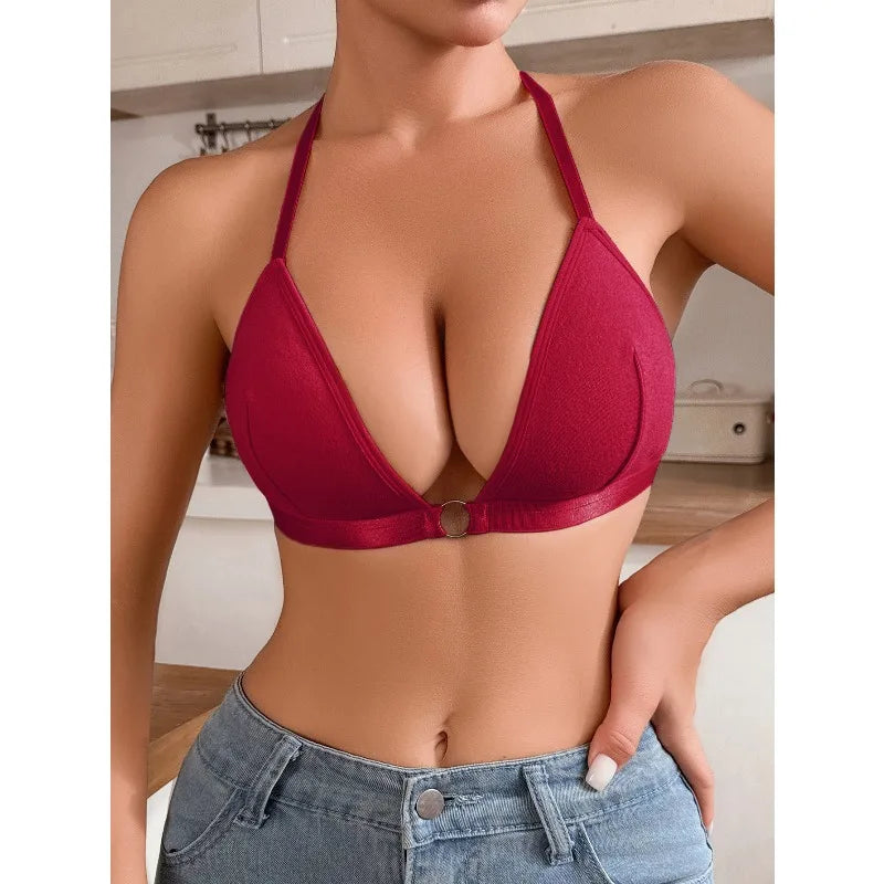 1pcs Sexy Backless Women Bras Intimate Lingerie Removable Female Underwear Breathable Push Up Brassiere Deep V-neck Wireless Bra