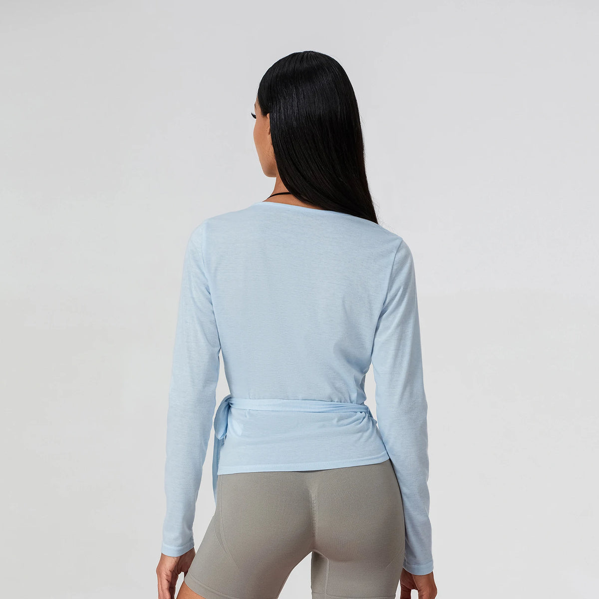 Women’s Spring Summer Cross Wrap Tie Tops Long Sleeve Deep V Neck Solid ColorWorkout Slim Fit Basic T-Shirts