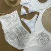 Sexy White Lace Halter String Triangle Bikinis Sets 3 Pieces Trousers Swimsuit Woman 2026 Holiday Swimwear Micro Bikini Thong