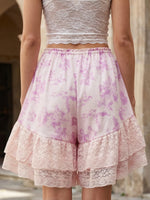 Women's Floral Lace Hem Shorts Drawstring Elastic Waist Wide Leg Knee Length Shorts Daily Loose Casual Lounge Street Mid Pants