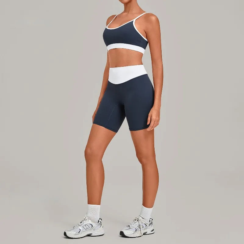 Women's Yoga Set Fitness Sports Gym High Waist Hips-Lift Shorts Slim Fit Backless Bra Suits Training Workout Running Sets